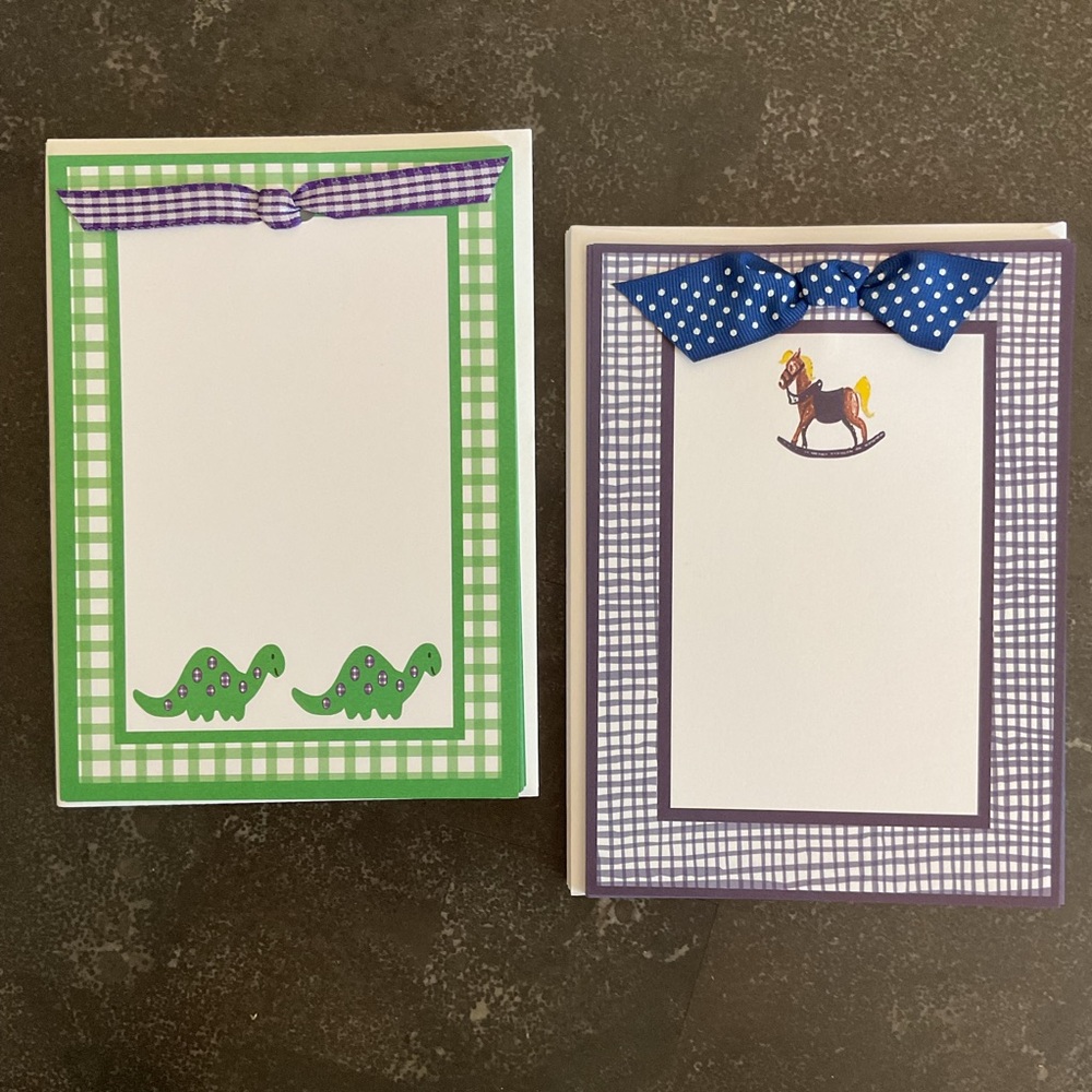 DIY blank invitations stationary sets whimsical rocking horse & dinosaur styles